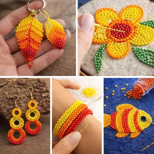 Image of Beadsnfashion Preciosa Seed Beads Tube Combo, 5 Yellow and Orange Color Size 11 /0 (2 MM) for Beading, Jewellery Making, Embroidery, Bracelets, Necklace and Craft Projects