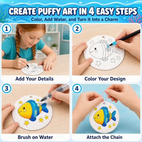 Image of MZYTOZA Magic Foam Texture Painting Kit - 3D Art Craft Magic Puffs Paint Kit, 15 Mess-Free Paint by Number Craft for Kids (Blue)
