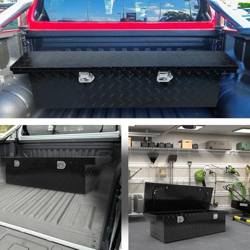 BLACKHORSE-RACING Heavy Duty Aluminum Pickup Truck Bed 5 Tread Pattern Truck Toolbox with Side Handles, Lock and Key, 63"x 12.2"x 11.8" -Black