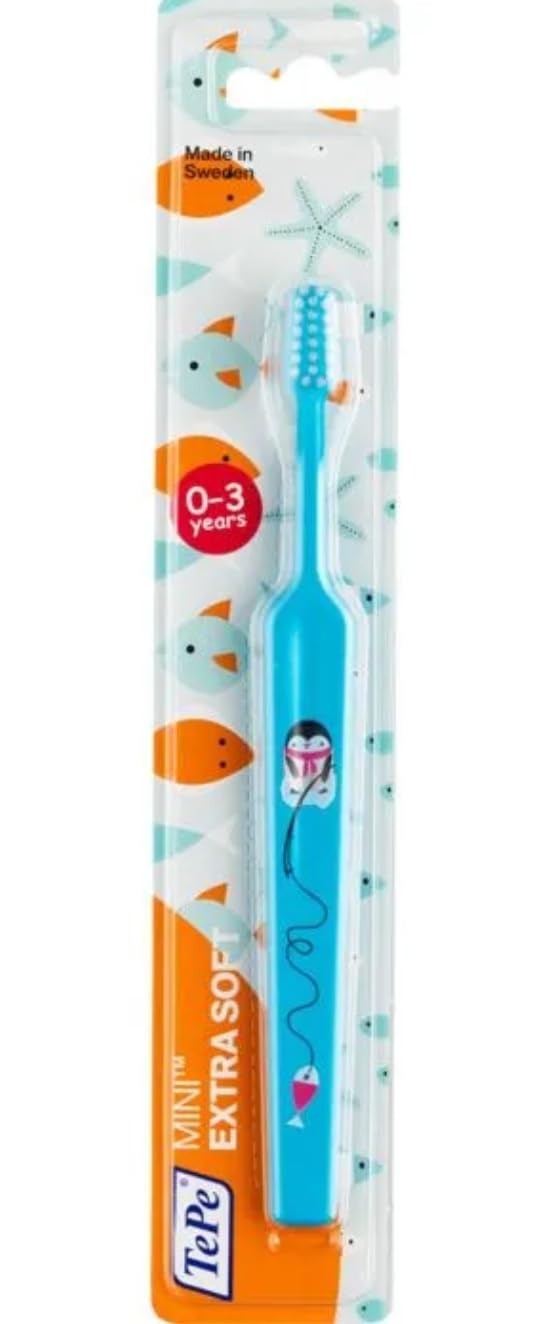 TePe Mini Toothbrush, Extra Soft, Assorted Colours, 1 Piece, Children's Toothbrush, Extra Soft Bristles for Gentle Brushing, from First Tooth to 3 Years