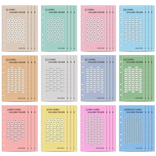 A 6 48 枚 30 日間節約封筒お金 52 週間チャレンジ USD 封筒予算プランナーカップル用