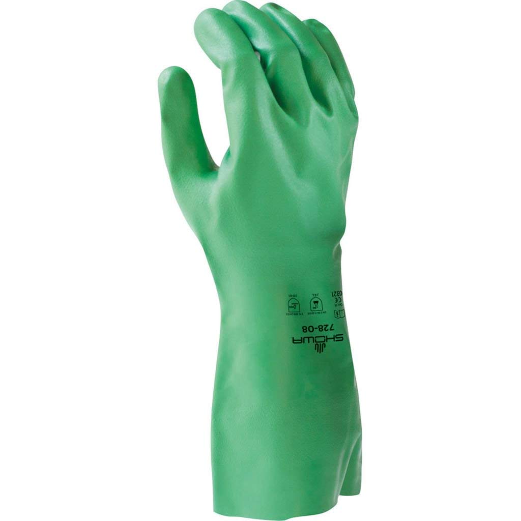 SHOWA 728 Mid-Forearm Biodegradable Unlined Nitrile Chemical Resistant Glove with Ebt Technology, Nitrile, Gloves Color (12 Pair) XL 728-10 12