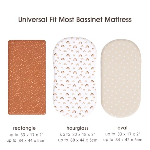 Image of PHF 3 Pack Soft Bassinet Sheets, Rainbow Breathable Comfy Cradle Sheets for Baby Boys Girls Neutral, No Slip Universal Fit for Most Cradle and Bassinet Mattress, Rainbow
