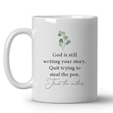 JKMBN God Is Still Writing Your Story Coffee Mug, Christian Gifts for Women, Watercolor Eucalyptus Ceramic Coffee Mug, Inspirational Scripture Bible Verse Coffee Cup, 11oz Ceramic Cup White