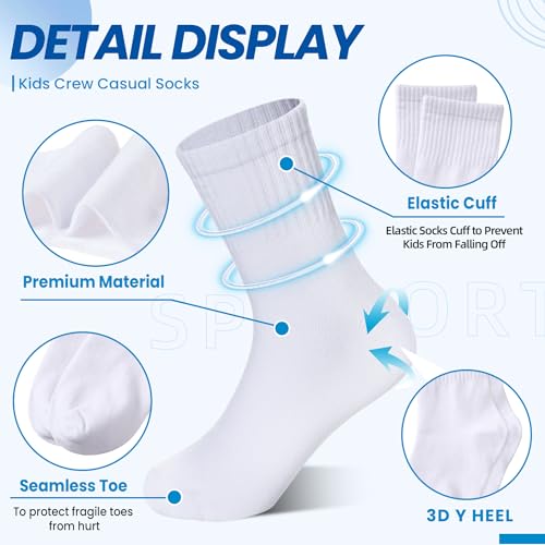 Image of Eyean Kids Athletic Crew Socks Boys Girls Cotton School Uniform Casual Basic Socks 6 Pairs