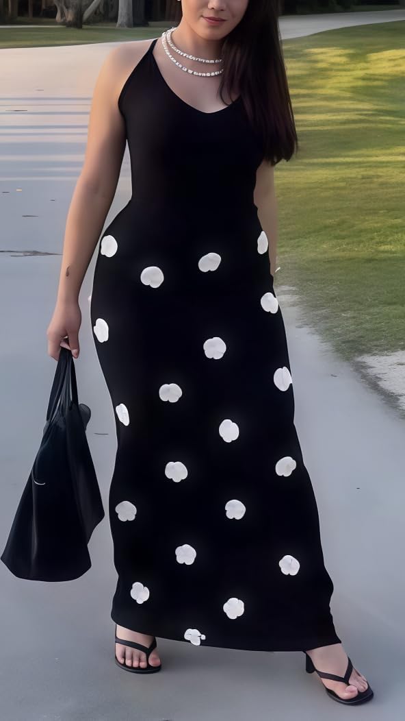 Women's Knit Maxi Dress Spaghetti Strap Floral Dresses Bodycon Knitted Beach Long Dress Backless Swim Cover up Dresses - Image 2