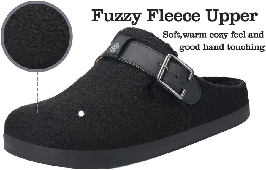 Hsyooes Women's Men's Fuzzy Slippers Orthotic Arch Support Fleece Lined House Slippers Comfy Winter Slip On Clogs for Plantar Fasciitis Indoor Outdoor with Adjustable Buckle - Image 3