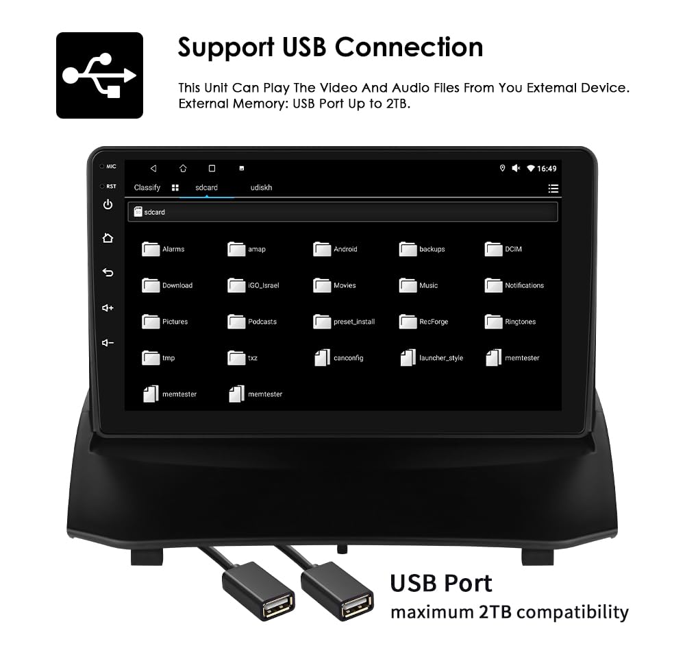 Ossuret Autoradio pour Ford Fiesta (2009-2017), 9 Pouces Android 13 écran Tactile 2+32 Go Navigation GPS avec Carplay Android Auto Bluetooth Commande au Volant