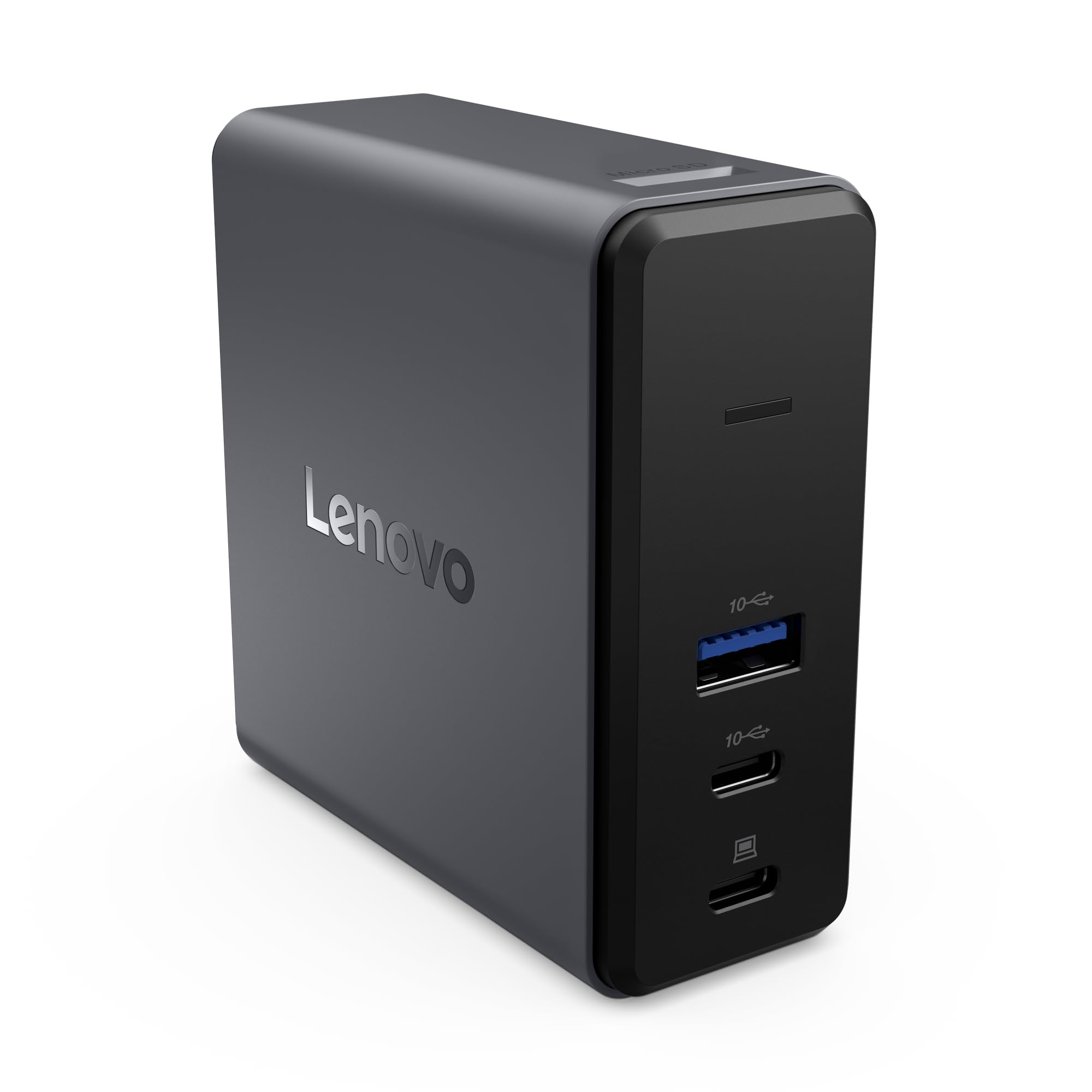 Lenovo GaN-Ladestation | Tragbare Dock mit integriertem GaN-Netzteil 65W | USB-A und USB-C
