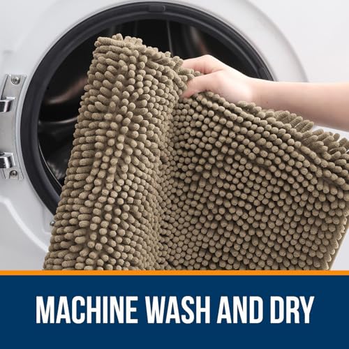 Image of OLANLY Bathroom Rugs Sets 2 Piece, Soft Absorbent Chenille Bath Mats Area Rug Set, Non-Slip, Quick Dry, Machine Washable Bath Mats for Bathroom, Home Decor Accessories (47 inchx20 inch+30 inchx20 inch, Tan)