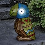 Exhart Solar Tiki Parrot Garden Statue,LED Eyes,Wood-Look Durable Resin, Cute Yard Décor,8"x5.5"x10"