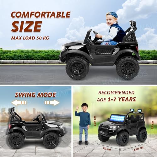 Image of Kawaii Kids Speed 888 Battery Operated Electric Car for Kids, 12V Rechargeable Ride-On SUV with Solid Design, Kids Ride-On Car for Boys & Girls Age 1-7 Years (Police Black)