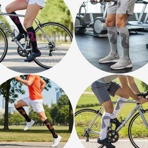 Image of fenglaoda 8 Pairs Compression Socks for Men & Women 20-30 mmHg Knee High Nurse Pregnant Running Medical and Travel Athletic