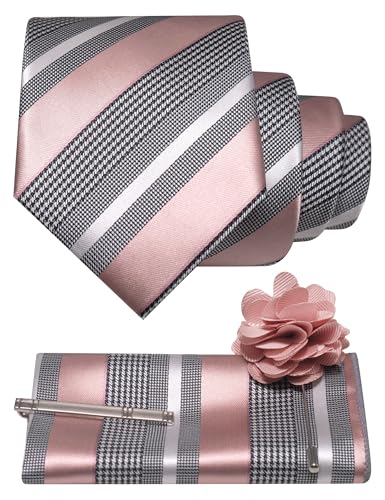 Image of JEMYGINS Mens Striped Tie and Lapel Pin Necktie Pocket Square and Tie Clip Sets for Business Casual 4PCS