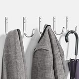 Josmimic Wall Hooks for Hanging Towel/Coat - 22LB Screw in Metal Hanger Wall Mount, for Outdoor, Closet, Door, Bathrooms, for Backpack, Robe, Silver 5 Pack