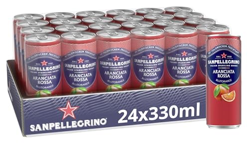 San Pellegrino Aranciata Rossa Orangen-Blutorangen-Limonade mit 10% Orangensaft und 5% Blutorangensaft (aus Konzentraten) 24er Pack (24 x 330ml) Einweg-Dosen