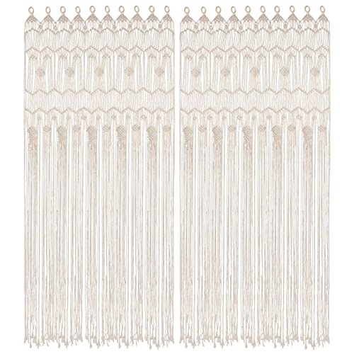Osunnus Boho Macrame Window Curtain Room Divider Doorway Curtain 79 x 35 Inches Large Long Macrame Wall Hanging for Living Room Bedroom Bohemian Home Decor Wedding Backdrop Dreamcatcher - 2 Panels