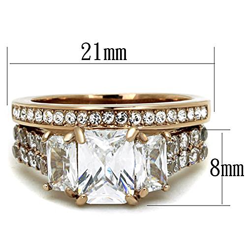 Marimor Jewelry Women's Stainless Steel 316 Rose Gold Emerald Cut Zirconia Wedding Ring Set4
