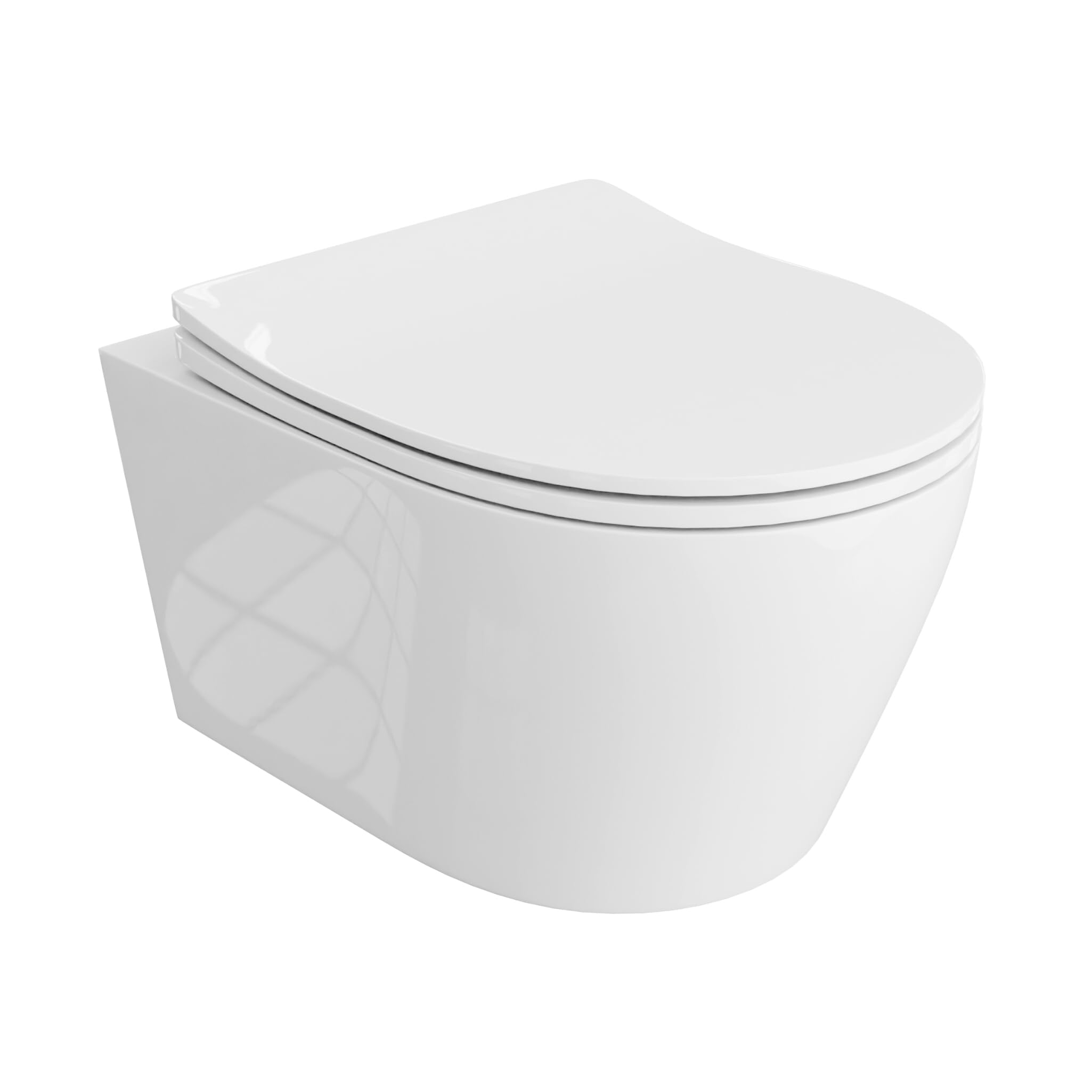 LAVITA Praia - WC sospeso, copriwater con abbassamento automatico e cerniere in metallo, senza bordo, 360 x 480 x 375 mm, bianco lucido