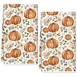 JarThenaAMCS Fall Kitchen Dish Towel 18 x 28 Inch Floral Pumpkin Dishcloth Rustic Autumn Farmhouse Hand Drying Tea Towel for Thanksgiving Cooking Baking, Set of 2