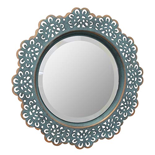 Stonebriar Decorative Round Metal Lace Wall Mirror With Attached Hanger, 12.5 Inch, Turquoise #TOP1