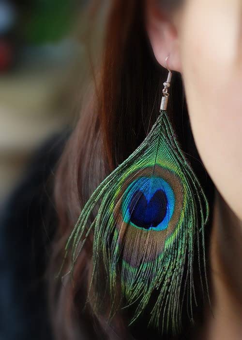Bohemian Peacock Plume Earrings Necklace Set - Natural Feather Ear Drop Dangle Earrings - Lightweight Boho Large Earrings for Women3