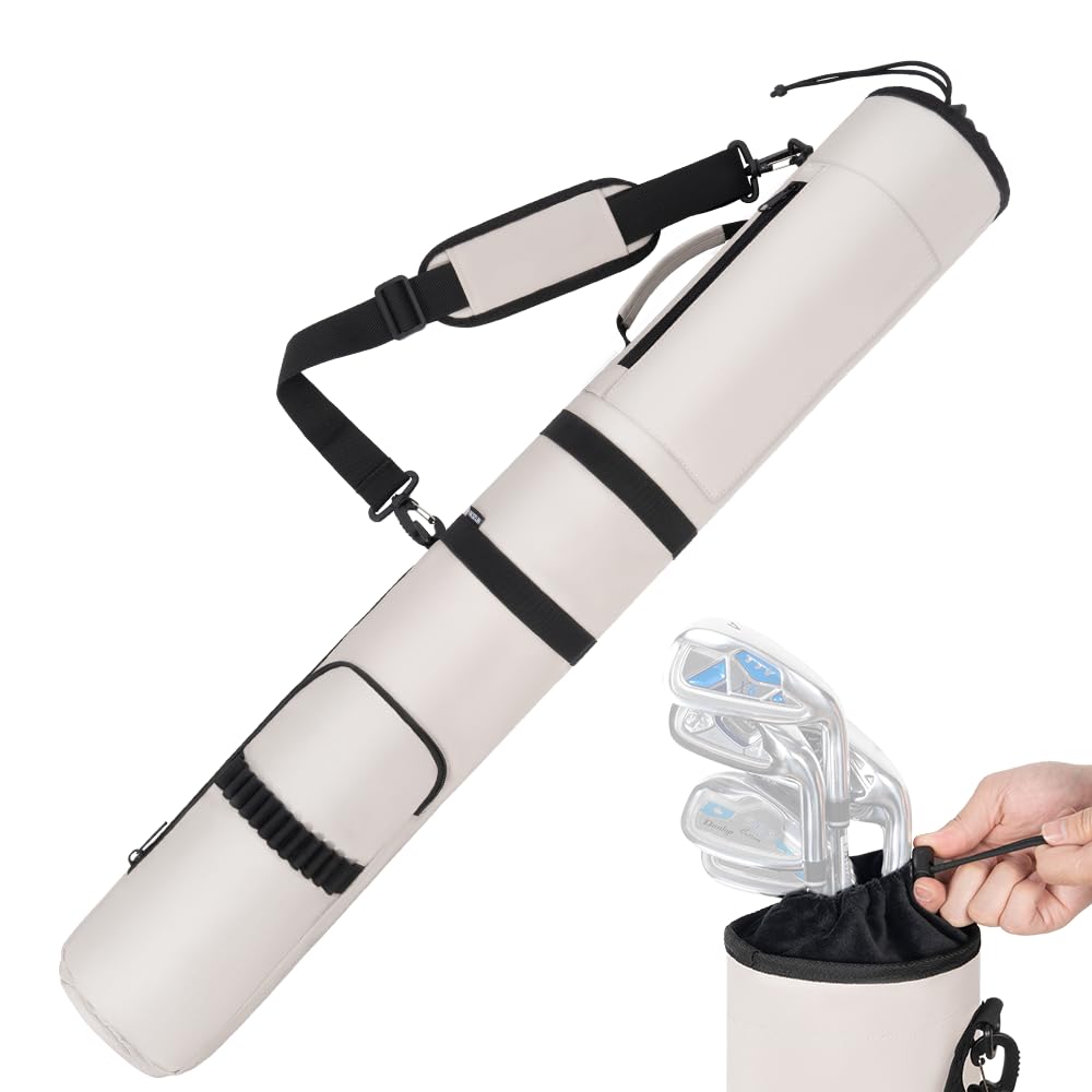 AKOZLIN Golf Travel Bag, Lightweight Carry Bag for 3-6 Clubs, Foldable Small Golf Pencil Bag with Shoulder Strap,Light Grey