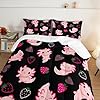 UEVBF Cute Axolotl Bedding Set Twin Size,Pink Axolotl Strawberry Printed Comforter Sets Aesthetic Bedding for Kids Girls,Beach Coastal Animal Themed Comforter Sets with 2 Pillowcases. #2