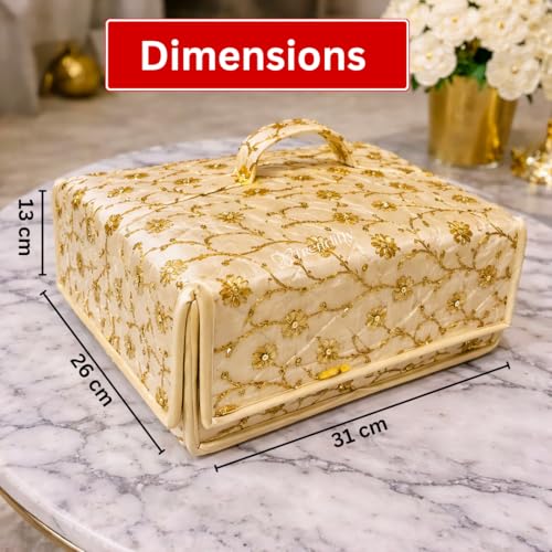 Image of Trendifly Silk Royal Flower Design Jewellery Organiser Bag | Travel Makeup Cosmetic Jewelry Storage Organizer Box For Bridal Women Earrings Bracelet Necklace (Cream Tikki)