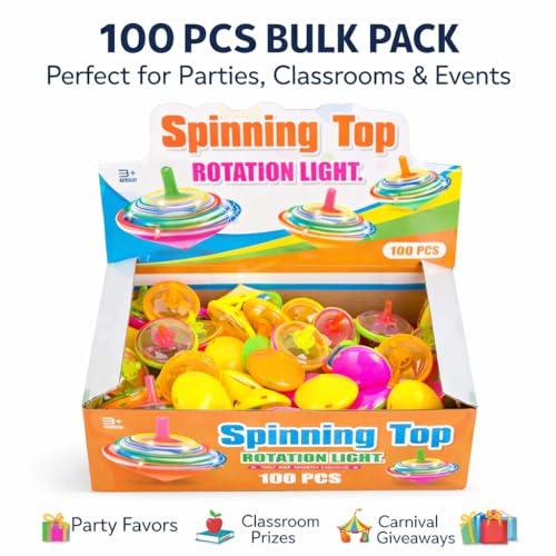 Image of LED Flashing Spinning Tops for Kids, Bulk Party Favors and Classroom Prizes | Colorful, Batteries Included, 1.75-Inch Mini Tops, Assorted, Easy-Twist Play, Ages 3+