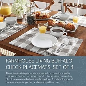   Elrene-Home-Fashions-Farmhouse-Living-Buffalo-Check-Placemats-Rustic-Dining-Table-Decor-Set-of-4-13-x-19-GrayWhite