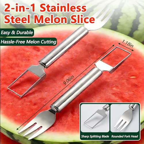 Watermelon Cutter, 2-in-1 Stainless Steel Fruit Cutter, Dual Head Watermelon Fork Slicer Tool, Summer Fruit Cutting Kitchen Gadget for Home (Round-1PCS) by MEMOFO - Image 2