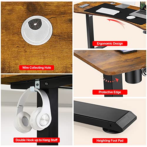 Farexon 59 X 24 Inch Electric Height Adjustable Standing Desk, Sit Stand Desk With Ergonomic Curved Workstation, Oversized Mouse Pad, Four Preset Heights, 27''-45'' Lifting Range Stand Up Desk(Brown) #TOP6