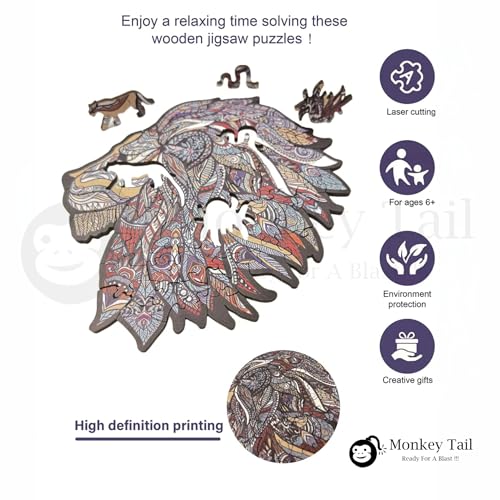 Image of MONKEYTAIL Whimsy Wooden Jigsaw Puzzle for Adults & Kids - Laser-Cut Pieces, 3D Puzzle Box as Birthday Gift for Boys & Girls - Brain Teaser, Home Decor & Family Game (TRBL, Size: Large)