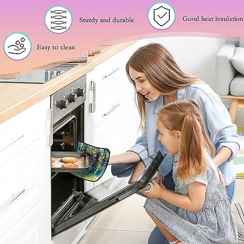 Oeaskly Abstract Floral Watercolor Painting Oven Mitts And Pot Holders Kitchen Cooking Gloves 2 Pcs Set Heat Resistant Pad For Baking Bbq Home Decor thumb #4