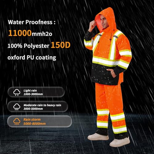 Image of Hi Vis Safety rain Jacket,Reflective Class 3 Rain coat with Inner Mesh Lining and Pockets High Visibility Waterproof work Rain Suits for men&women(Orange,LG /XL)