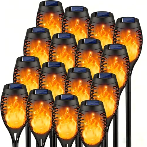 Kurifier 16Pack Solar Torch Lights, Solar Lights Outdoor Waterproof, Flickering Flame Garden Lights Solar Powered, Outdoor Solar Lights for Yard, LED Tiki Torches for Outside Pathway Yard Garden Decor