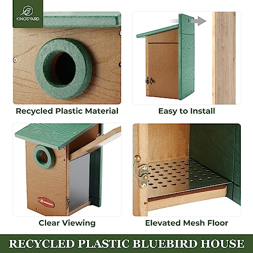 Kingsyard Recycled Plastic Bird House For Outdoor, Bluebird House With Predator Guard, Nesting Box Birdhouse For Yard Garden Wild Bird Watching, Green #TOP1