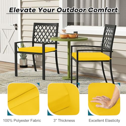 Image of Basic Beyond Outdoor Chair Cushions Set of 6, Square Corner Outdoor Cushions for Patio Furniture, Water Resistant Patio Chair Cushions with 2 Ties, 18.5x16x3, Yellow Color