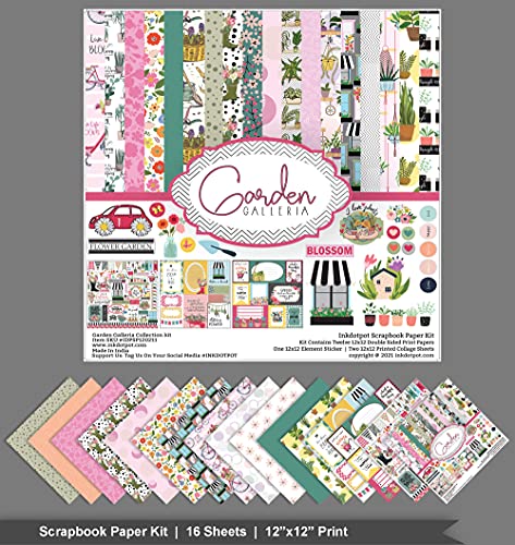 Inkdotpot Floral House Plants Theme Collection Double-Sided Scrapbook Paper Kit Cardstock 12"X12" Card Making Paper Pack With Sticker Sheet - 16 Pages - Pastel Pink #TOP2