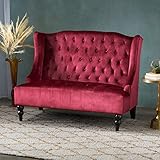 Modern Tufted Velvet Wingback Loveseat, Tufted Velvet 2 Seat Couch Sofas with High Back Thick Padded Cushioned Seats for Living Room, Victorian Style, Wine red