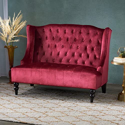 Modern Tufted Velvet Wingback Loveseat, Tufted Velvet 2 Seat Couc...