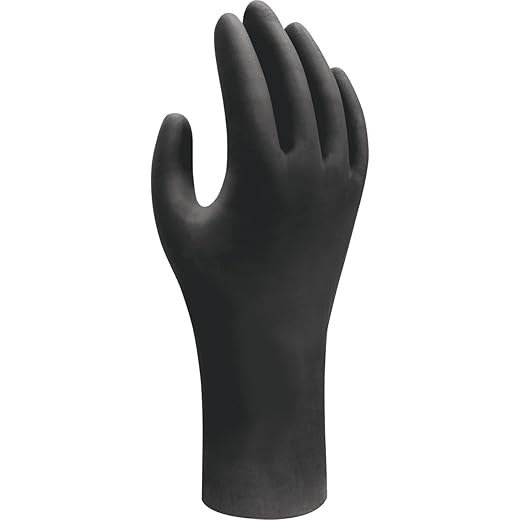 Showa 6112pf biodegradable nitrile powder-free disposable safety glove, food safe, 4 mil thick, 9. 5" length, x-small (1 box of 100 gloves), black