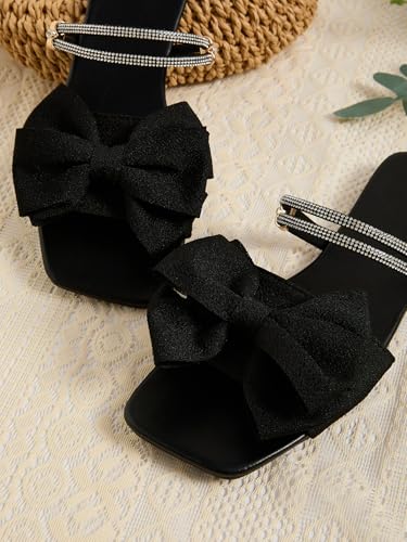 GORGLITTER Women's Bow Flat Sandals Dressy Rhinestone Slides Comfort Sandals Cute Slip On Shoes2