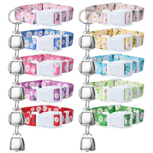10 Pack Floral Goat Collars with Bells Adjustable Grazing Collar with Copper Bells Anti-Lost Loud Bronze Bell for Farm Animals Sheep Cows Goats Accessories