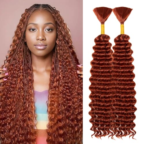 Deep Wave Bulk hair for Braiding Wet and Wavy Micro Braiding Hair No Weft Faux Deep Wave Braiding Hair Extensions for Box Boho Braids 150g with 2Bundles #350 (18Inch)
