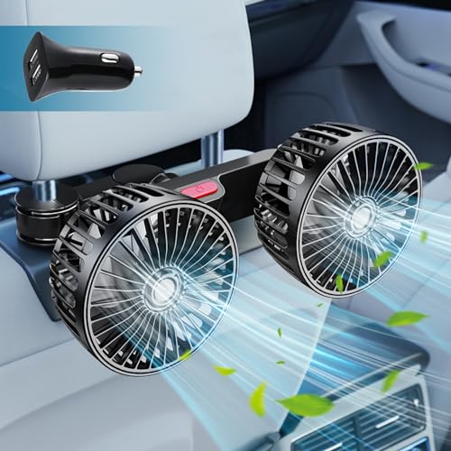 Image of xuenair Car Seat Fan, [Comes Car Charger*1] Small Adjustable Portable Dual Fan for Car Backseat Kids Baby Rear Facing - SUV Pickup Truck Off-Road Vehicle