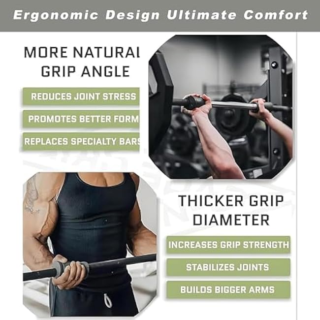 Ergonomic Angled Barbell Grips - Dumbbell & Bar Grips, Rotating Ergonomic Handles, Angleds Barbells Grip, Anti-Slip Design, Ideal for Arm Training, Powerlifting Strength Training