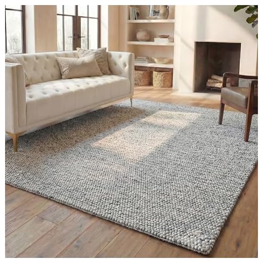 SAFAVIEH Natura Collection 8' x 10' Light Grey/Ivory NAT620G Handmade Contemporary Farmhouse Premium Wool Living Room Dining Bedroom Area Rug