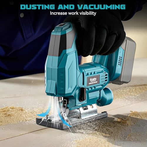 Image of Ecarke Cordless Jig Saw Compatible With Makita 18V Battery, 4 Orbital Sets, 6 Variable Speeds Control, Dust-Blowing, ±45 Bevel Cuts, LED Light and 6PCS Blades For Straight Curve Cutting, Tool Only